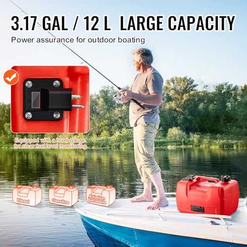 VEVOR Boat Marine Fuel Tank 12 Gallon 55L Portable for Outboard Engine Red K6970