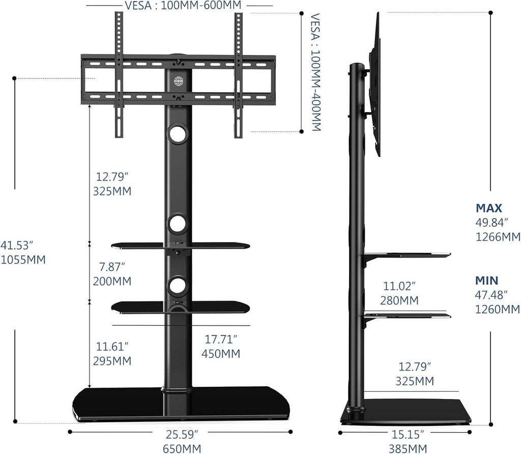 FITUEYES Universal Floor TV Stand Height Adjustable Swivel Mount for 32-65 Inch TVs, Black R65405