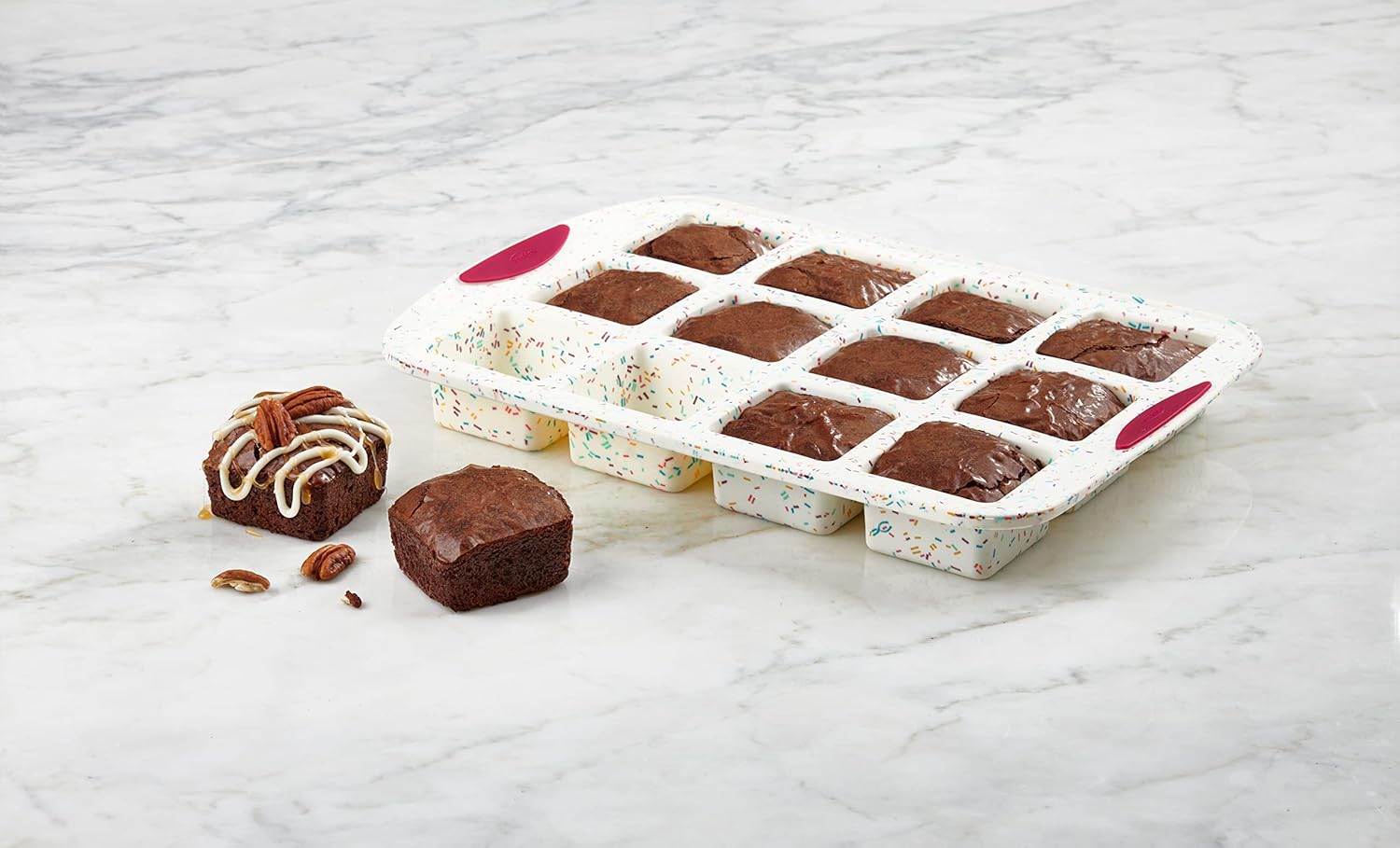 Trudeau Brownie Pan, 12 Cavity, White Confetti/Fuchsia V614267