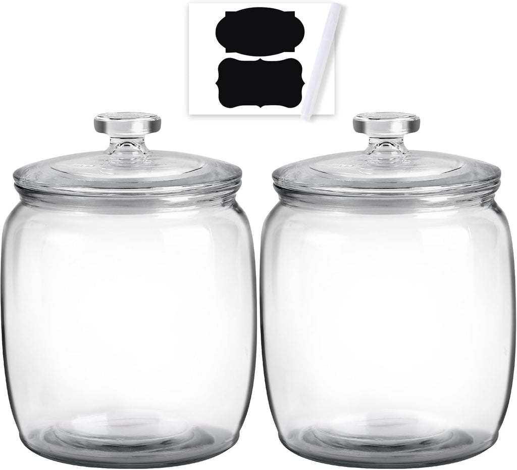 2 Pack Glass Jar with Lid, 71 oz Candy Jars with Lids, Wide Mouth Cookie Jar for Kitchen Storage and Laundry Room Organization, Half Gallon Glass Storage Jars for Pasta, Rice, Cereal, Pet Food