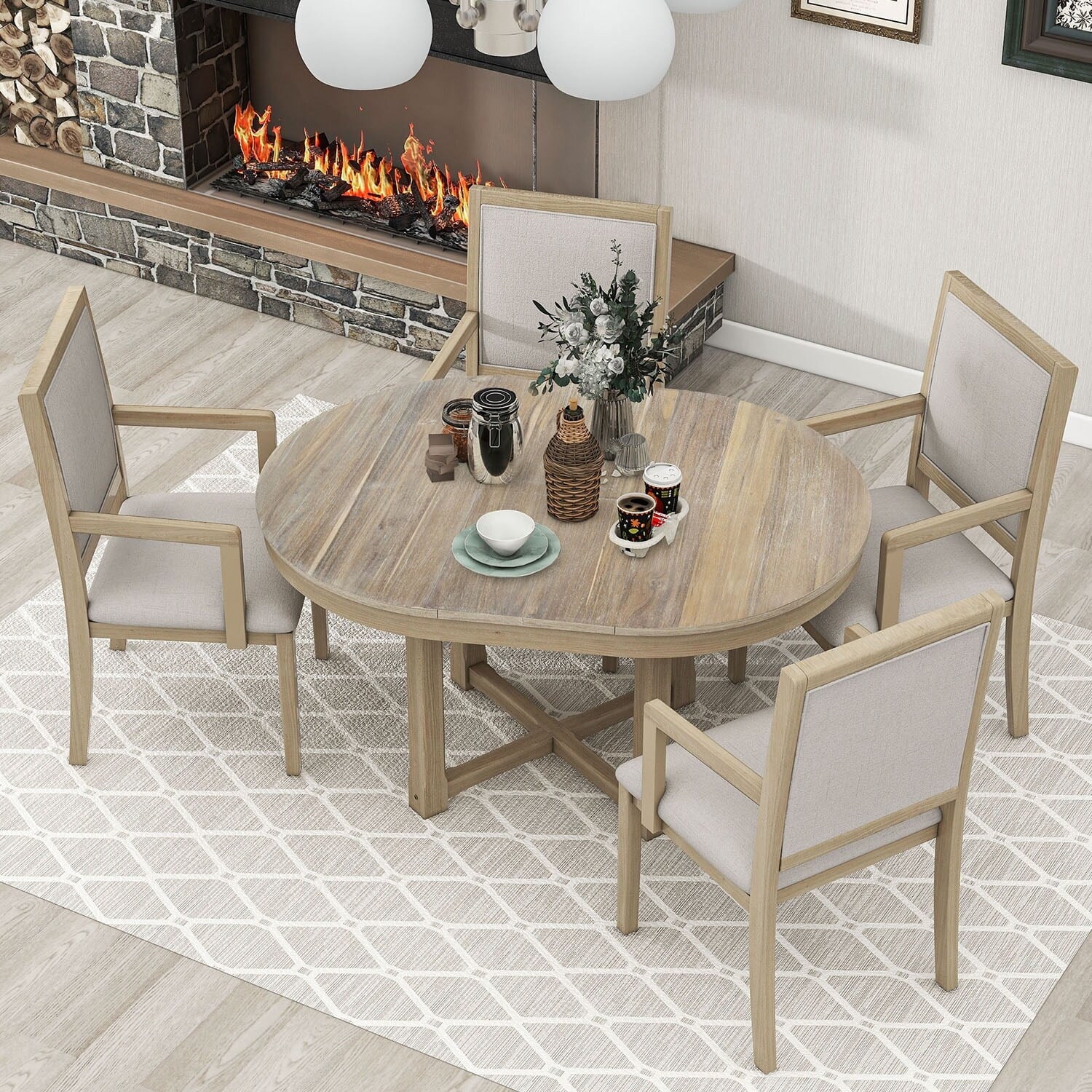 5-Piece Extendable Wood Dining Table Set A262