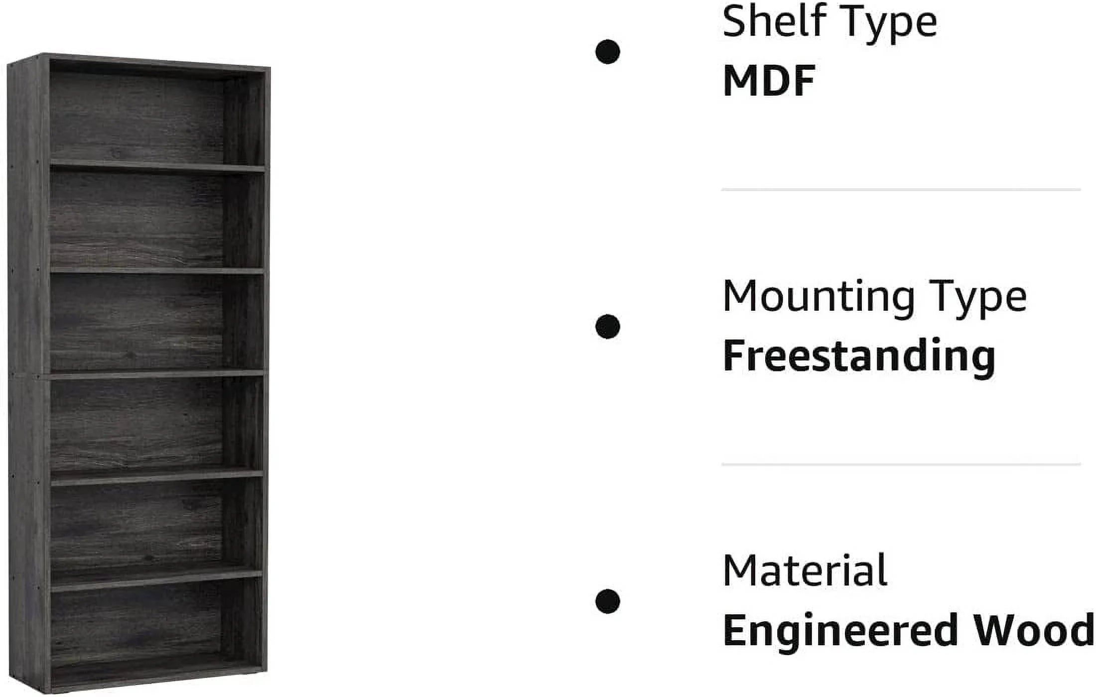 IRONCK 6-Tier Tall Bookcase for Home Office, Living Room, Bedroom (Charcoal Grey) N99911