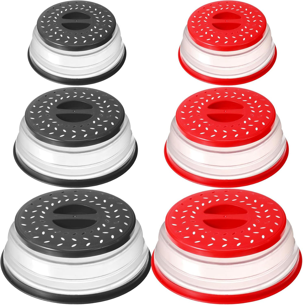 6 Pcs Collapsible Microwave Splatter Cover 3 Size Plate Covers for Food Vented Collapsible Microwave Cover Plastic Foldable BPA Free Silicone Splatter Guard with Grip for Kitchen