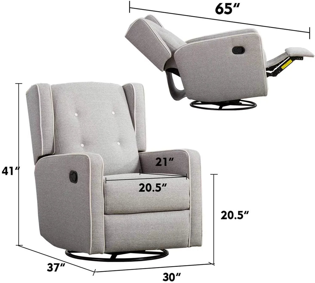 Bonzy Home Swivel Rocker Recliner Chair, Gray R713299