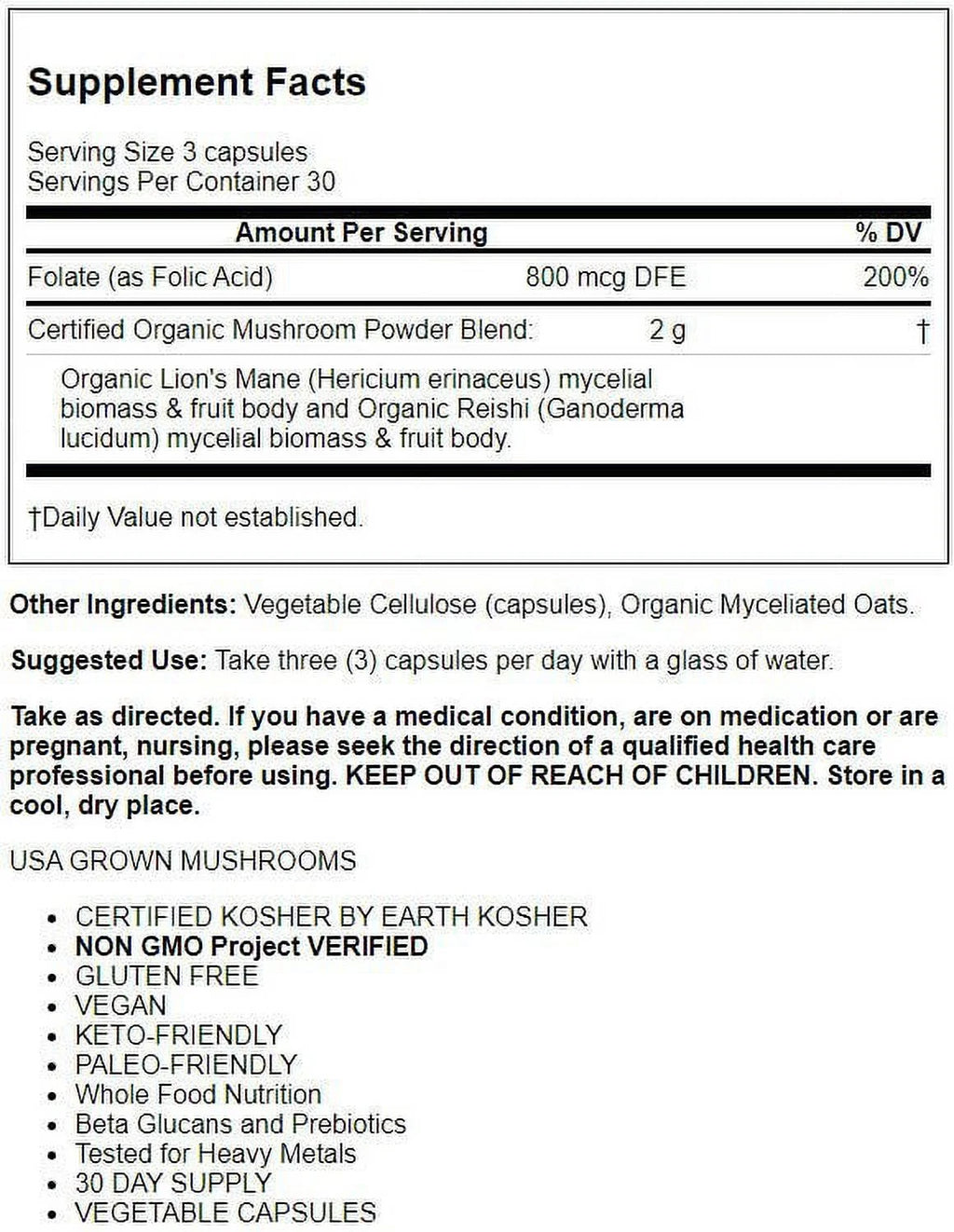 Organic Mushroom Brain Fuel Capsules - Daily Superfood Supplement D78770