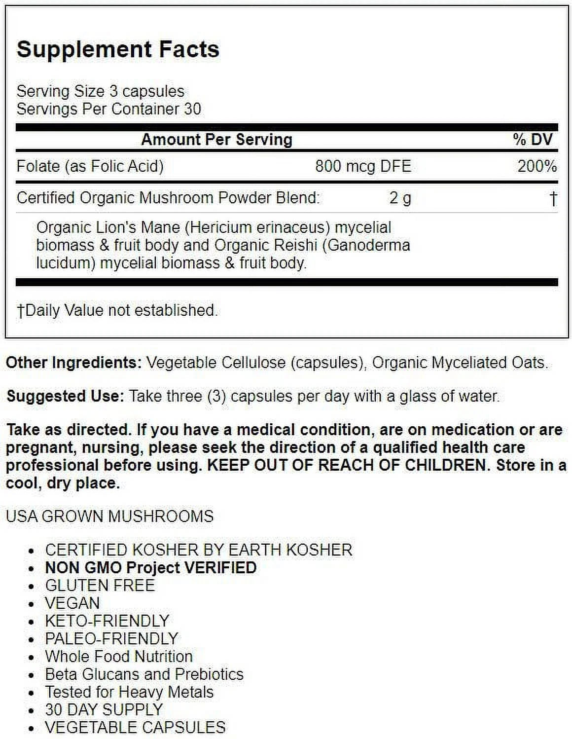 Organic Mushroom Brain Fuel Capsules - Daily Superfood Supplement D78770