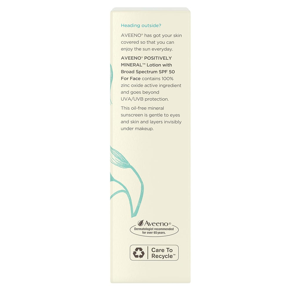 Aveeno Positively Mineral Sensitive Skin Daily Sunscreen Lotion SPF 50, 2 fl oz A358