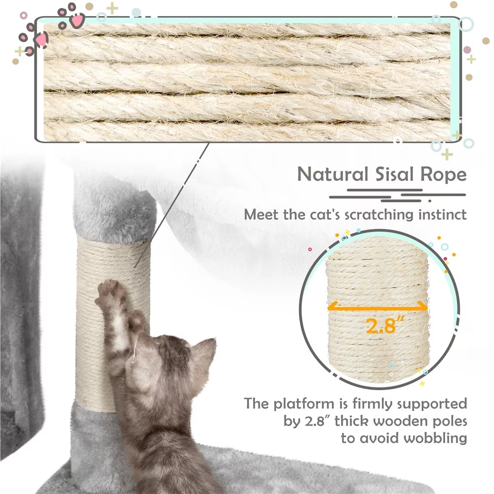 Topeakmart 38" Cat Tree with Condo Perch Basket Scratchers, Light Gray I7770
