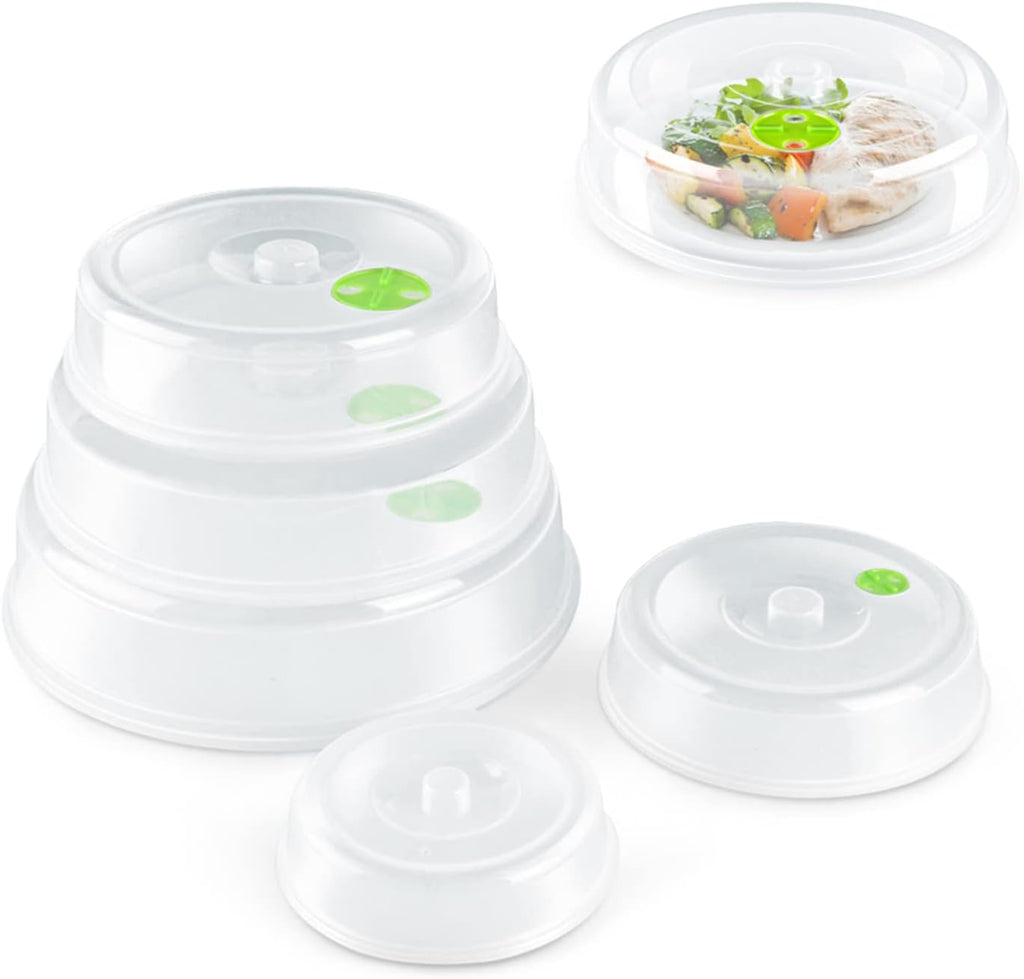 Flexzion Microwave Covers For Food Splatter Guard Protector (Set of 5, Green) - Food Cover Lid With Steam Ventilation Window Dish Washer Safe - Mixed Sizes For Large & Small Food Plates Bowls