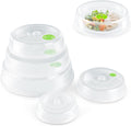 Flexzion Microwave Covers For Food Splatter Guard Protector (Set of 5, Green) - Food Cover Lid With Steam Ventilation Window Dish Washer Safe - Mixed Sizes For Large & Small Food Plates Bowls