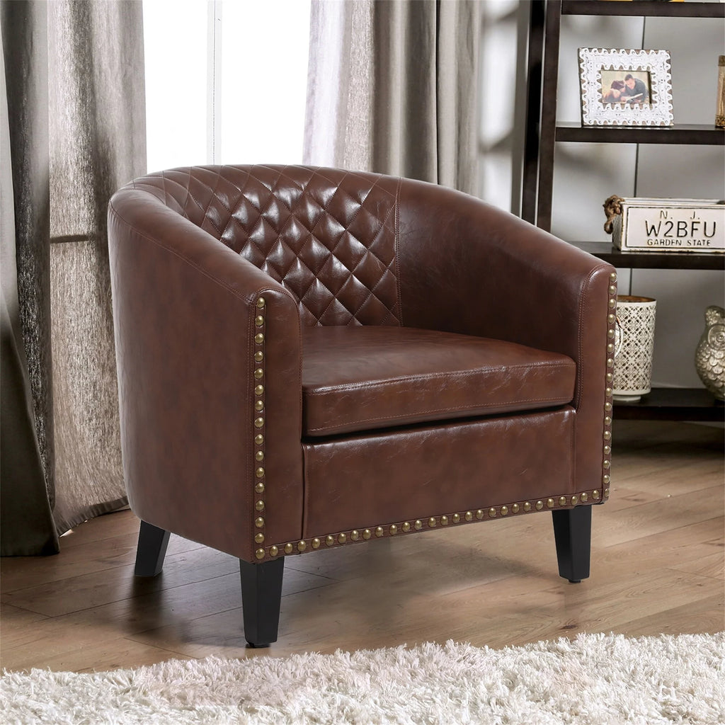 Clihome PU Leather Barrel Chair with Nailheads Black O953