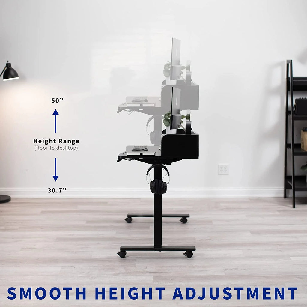 Electric 2-Tier Height Adjustable Stand Up Desk with Storage Drawers, Dark Walnut W1695