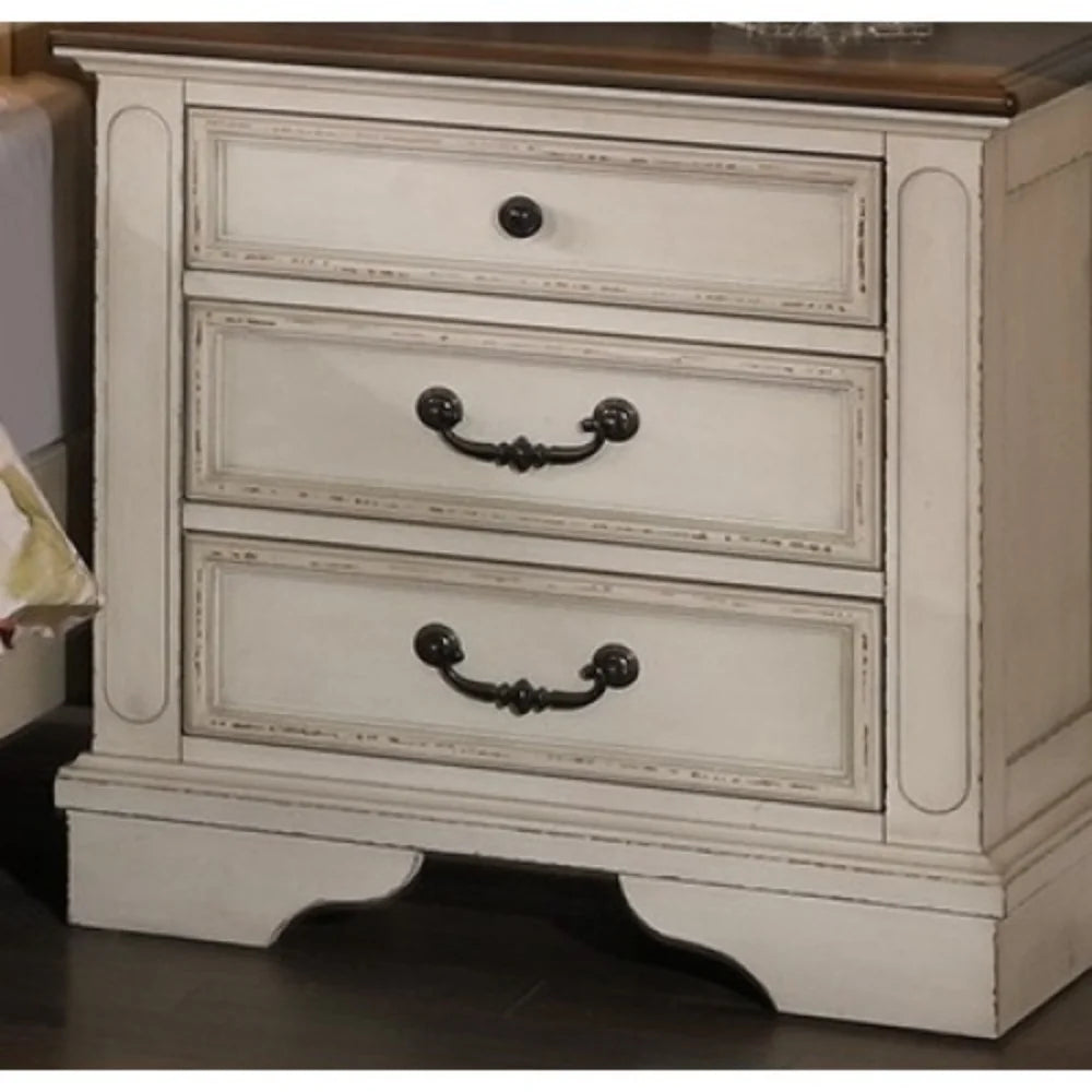 New Traditional Look Wooden Nightstand Drawers Bed Side Table Polished White Finish  White + Solid Wood + American Traditional + Classic + Traditional + 3 Drawers + Drawers + Bedside Cabinet