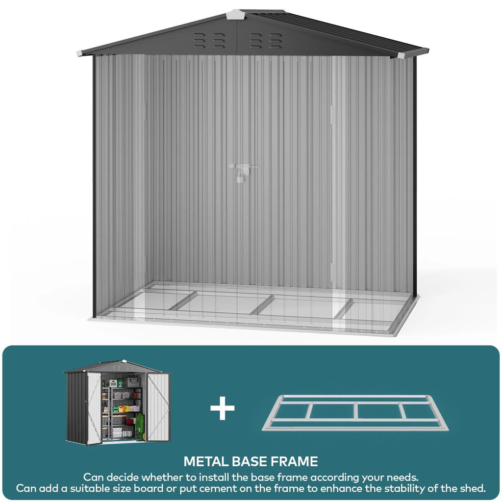 Lofka 6' x 4' Outdoor Metal Storage Shed with Base Frame, Dark Gray S205