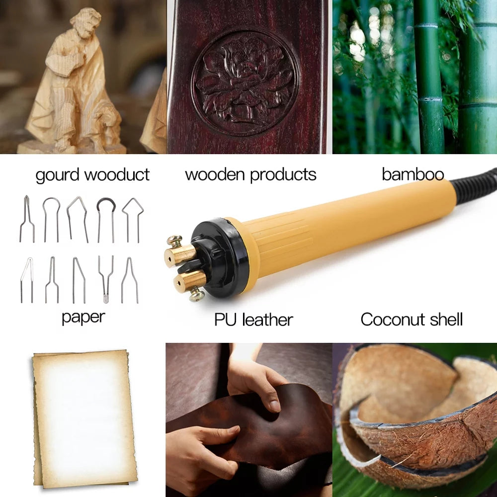 Nebublu Wood Pyrography Pen Burning Machine Gourd Crafts Tool Set With Welding Wire Adjustable Temperature