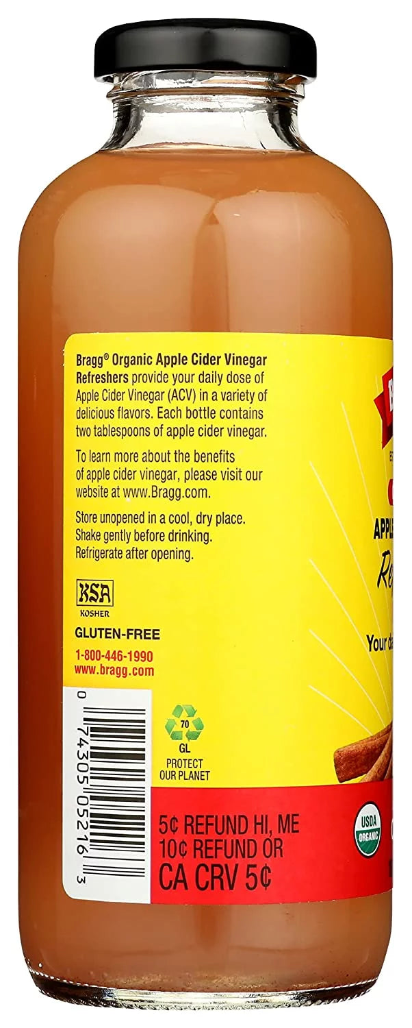 Bragg Organic Apple Cider Vinegar Drink Apple Cinnamon 16 fl oz, 4-Pack U2211