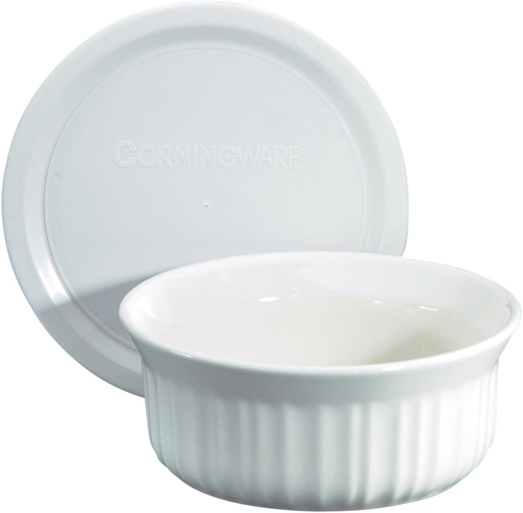 CorningWare French White Pop-Ins 16-Ounce Round Dish with Plastic Cover, 2-Pack N1853