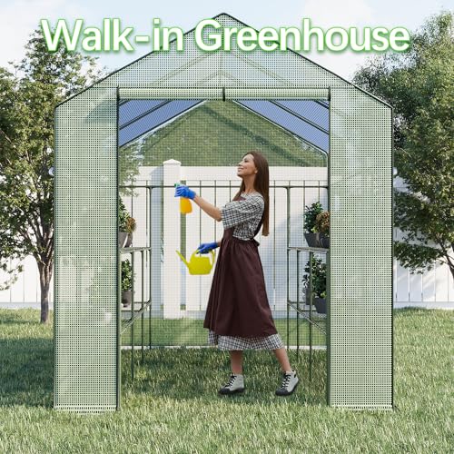 Walk-in Greenhouse 56x28x76 inch with Roll-Up Zipper and Shelves Z47335