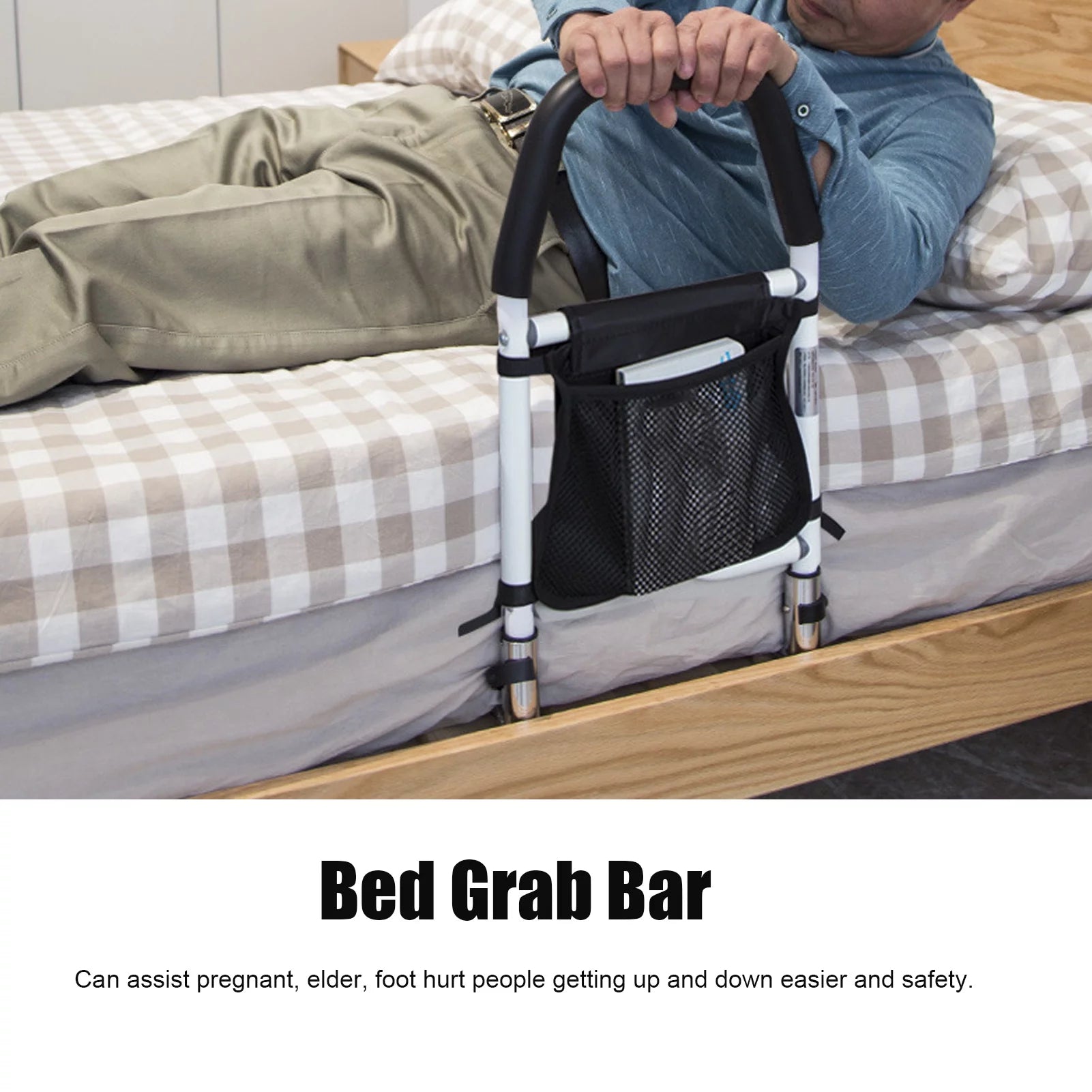 Okimo Bed Rail for Elderly Safety Bed Side Handrail adjustable Hand Guard Grab for Adults Seniors with Storage Bag Handicap Bed Assist Rail, 1Pcs