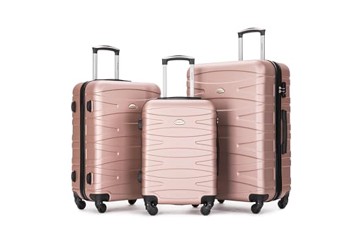 Luggage Sets 3 Piece Luggage Set - Hard luggage sets with spinner wheels and TSA Lock - Lightweight Expandable Suitcase Set (sizes 20",24",28") (rose gold)