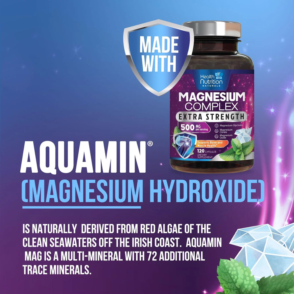 Magnesium Complex 500mg Capsules with Glycinate, Citrate, Malate - Non-GMO, 120 Count G37220