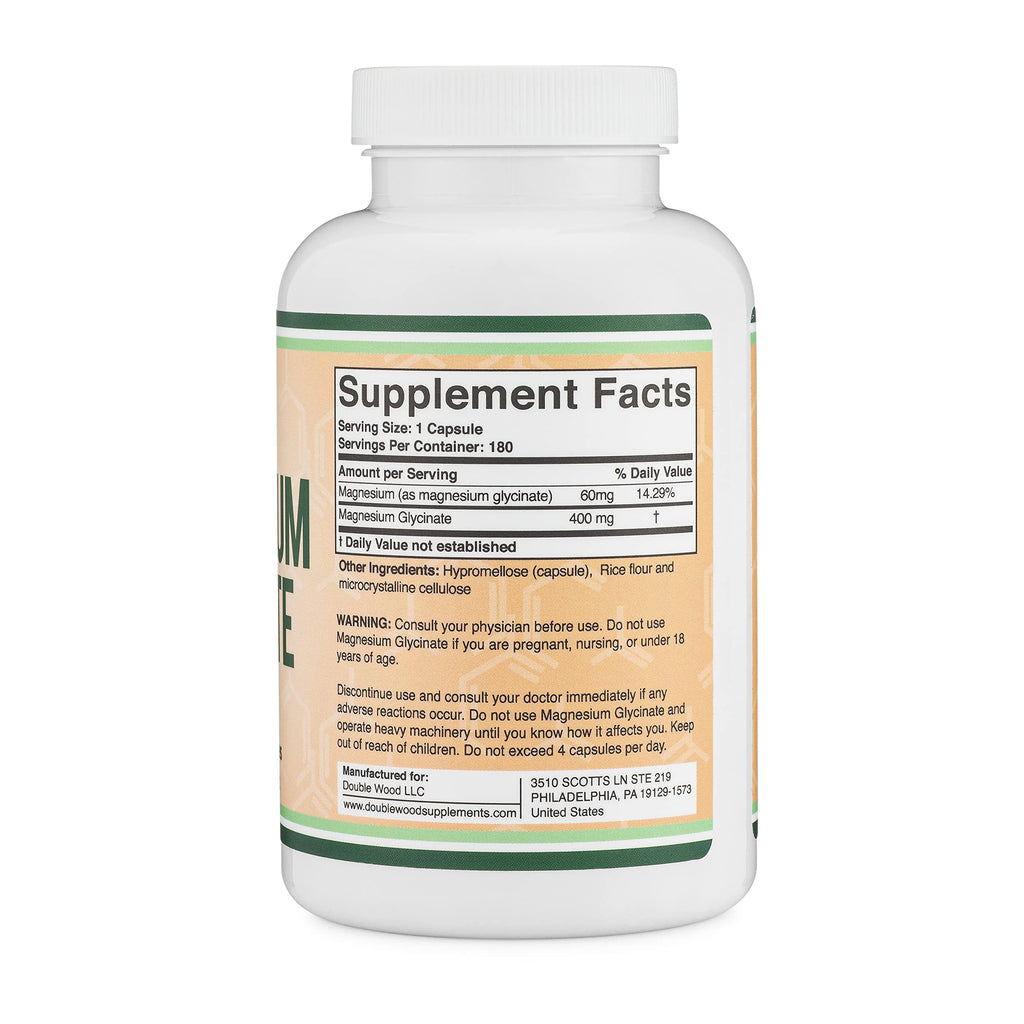 Magnesium Glycinate 400mg, 180 Capsules by Double Wood Supplements Q900