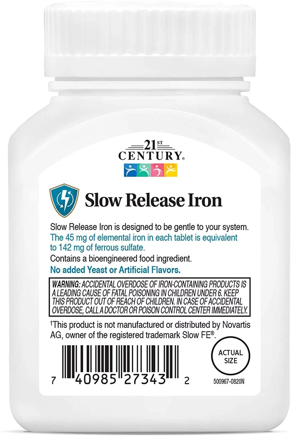 21st Century Slow Release Iron High Potency Gluten-Free 60ct I834215