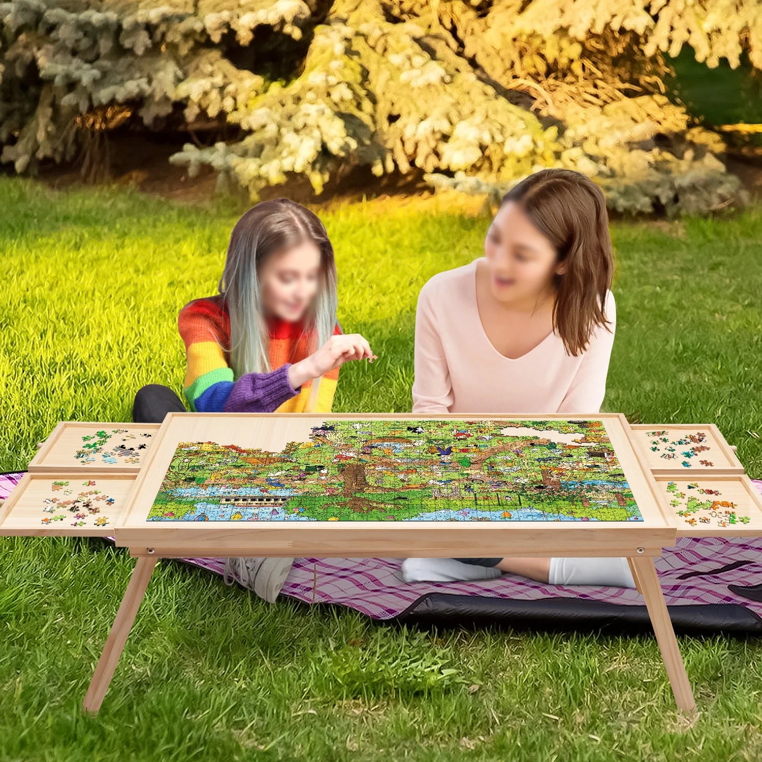 1500 Piece Wooden Jigsaw Puzzle Board Table with Folding Legs and 4 Drawers J127
