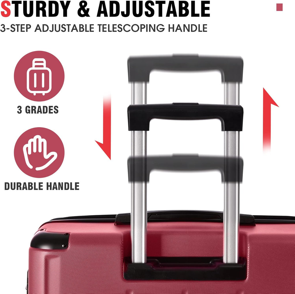 Flieks 3 Piece Luggage Set, Lightweight Hardshell Spinner, TSA Lock, Red L18160