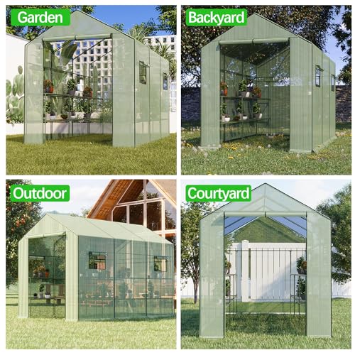 Walk-in Greenhouse 56x28x76 inch with Roll-Up Zipper and Shelves Z47335