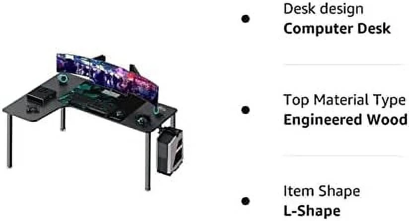 HJZBNONE It's_Organized L-Shaped Corner Computer Desk with Large Mouse Pad & Cable Management N1730