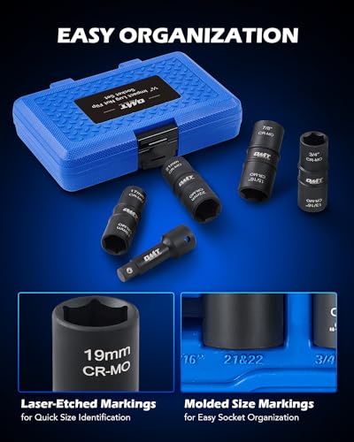 Orion Motor Tech Lug Nut Socket Set, 5pc 1/2" Drive Impact Flip Socket Set G2850