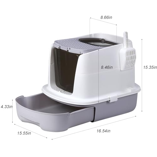 Sunexinlo Cat Litter Box Enclosed with Lid, Large Drawer Type, Grey O3011