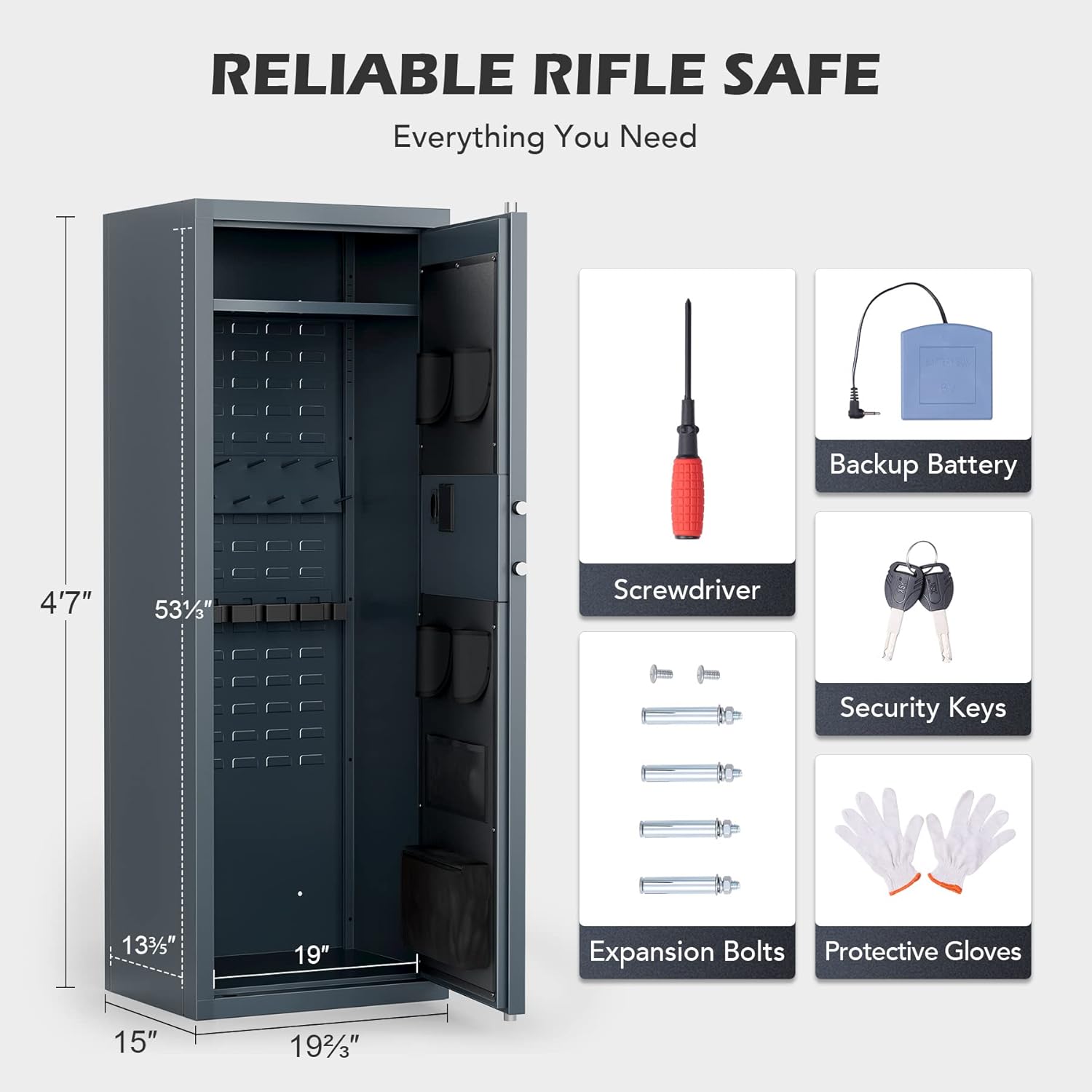 HIRAM Large Gun Safe for Rifles and Pistols, Biometric Fingerprint Lock, 6 Long Guns 12 Handguns D6547