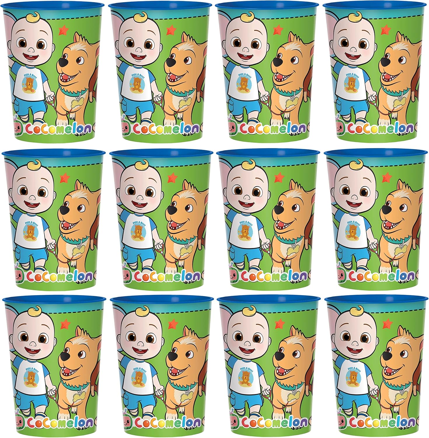 Cocomelon Party Favor Cup Bundle Pack 12 16oz Cups + 1 Happy Birthday balloon