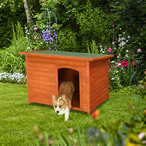 Wooden Dog Kennel 45in Outdoor Weatherproof for Small Breeds P9737