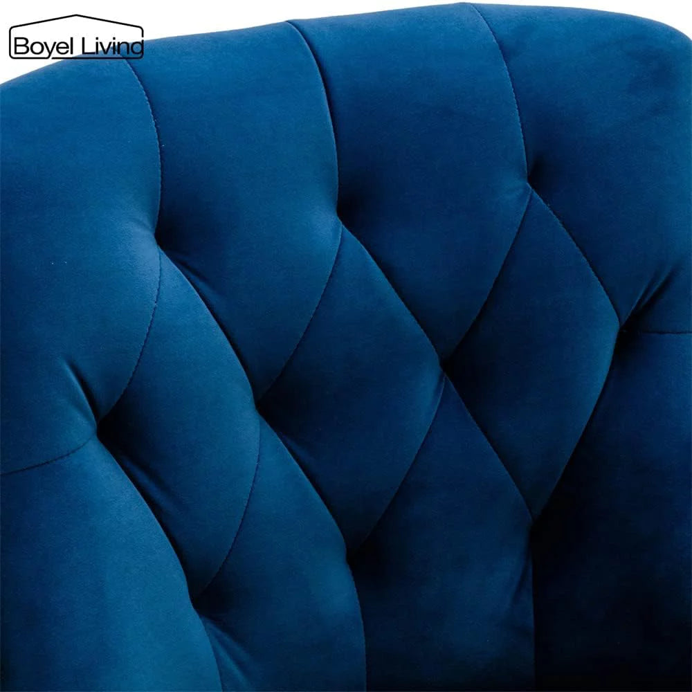 Boyel Living Velvet Upholstered Dining Chair Set of 2 with Gold Legs, Navy Blue F365