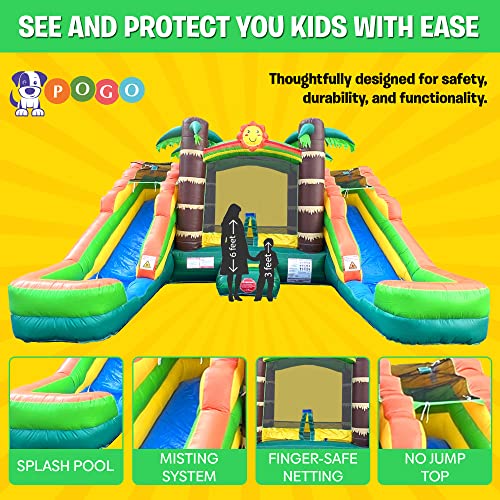 Pogo Bounce House Crossover Tropical Inflatable with Double Water Slides for Kids C150758