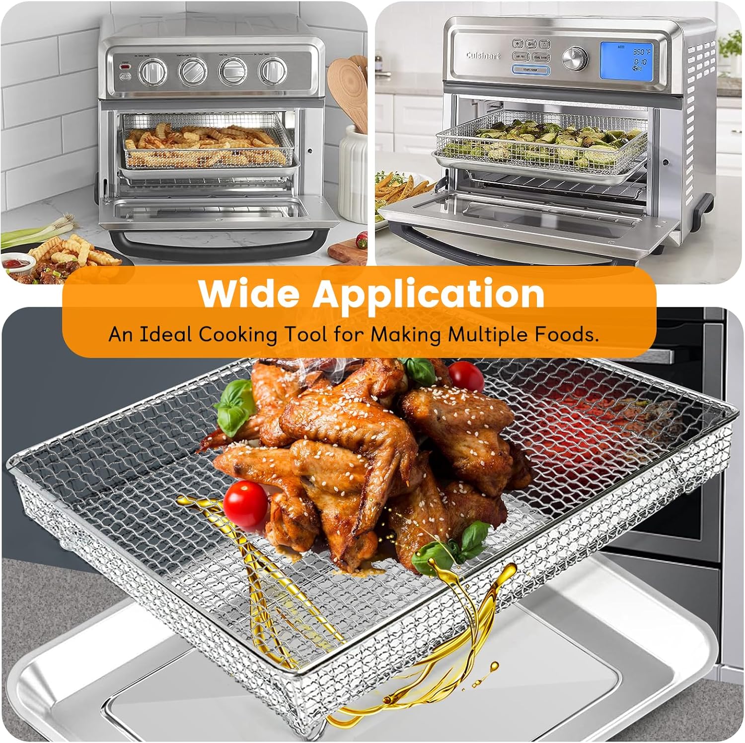 Cuisinart TOA-60 TOA-65 TOA-70 Air Fryer Basket Replacement, Stainless Steel Mesh Tray P645943