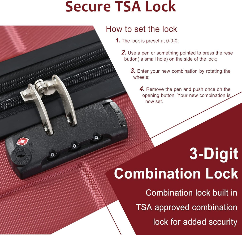 Flieks 3 Piece Luggage Set, Lightweight Hardshell Spinner, TSA Lock, Red L18160