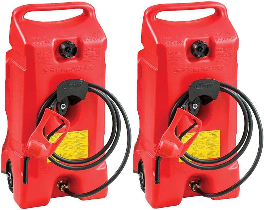 Scepter 14 Gallon Portable On Wheels Gas Fuel Tank Container with LE Fluid Transfer Siphon Pump and 10 Foot Long Hose, 2 Pack, Red