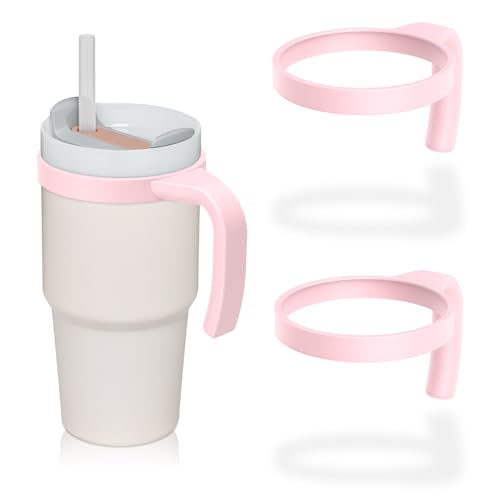 Tumbler Handle for Stanley 14oz Quencher H2.0 Flowstate Tumbler, Pack of 2 Tumbler Handles,Anti Slip, Car Cup Holder Friendly, Improved Grip, Reduced Spills (Cream, 14 oz)