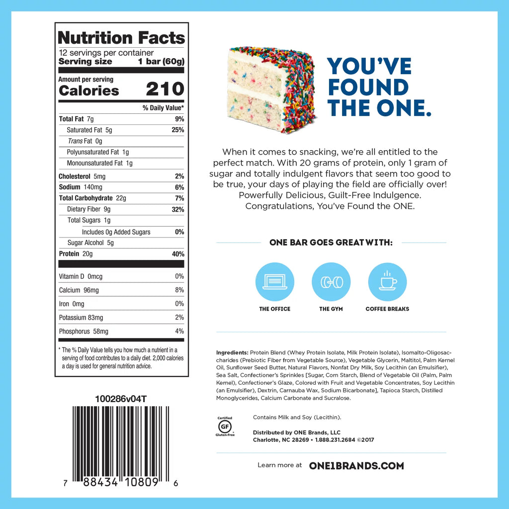 ONE Protein Bar, Birthday Cake, 20g Protein, 12 Count X6746