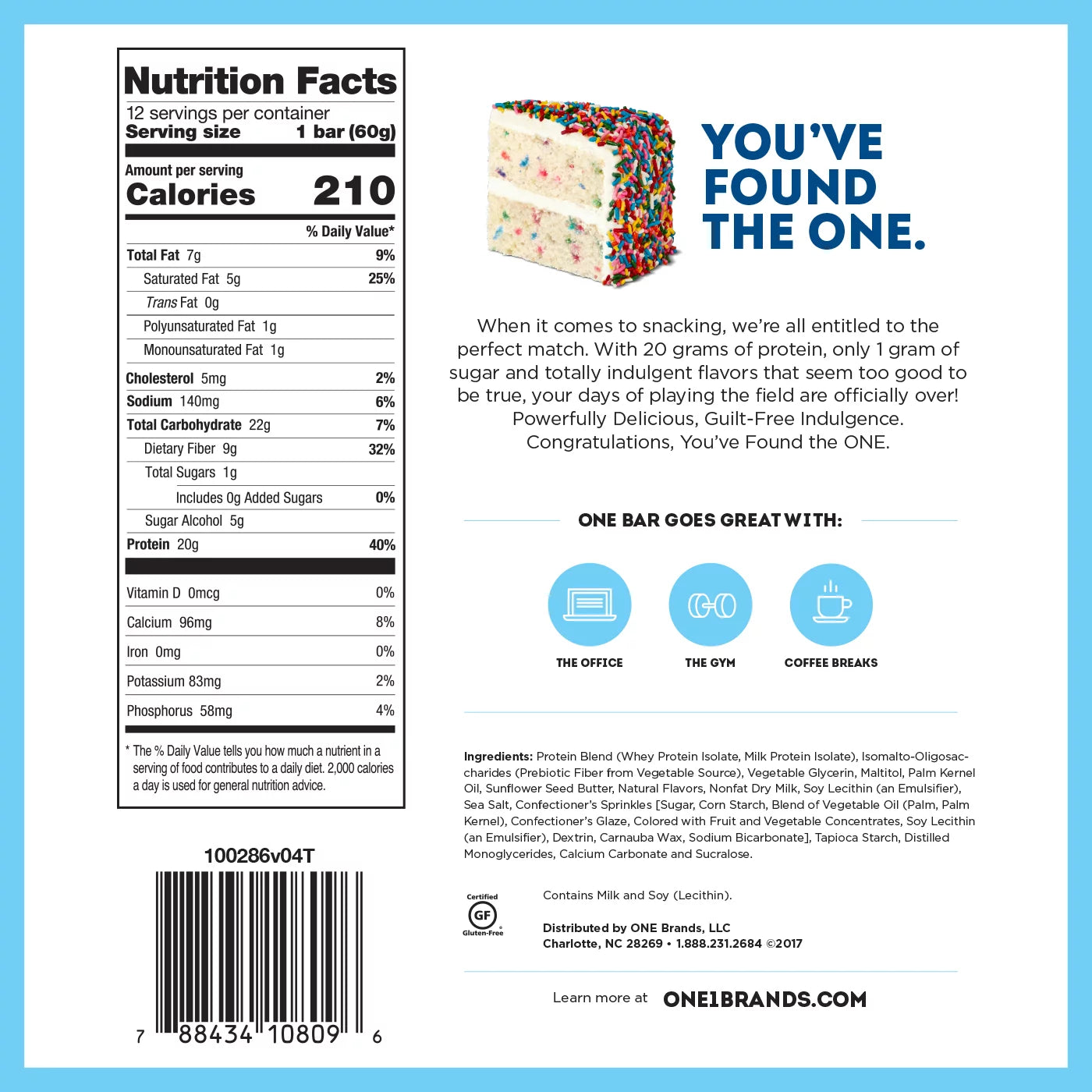 ONE Protein Bar, Birthday Cake, 20g Protein, 12 Count X6746
