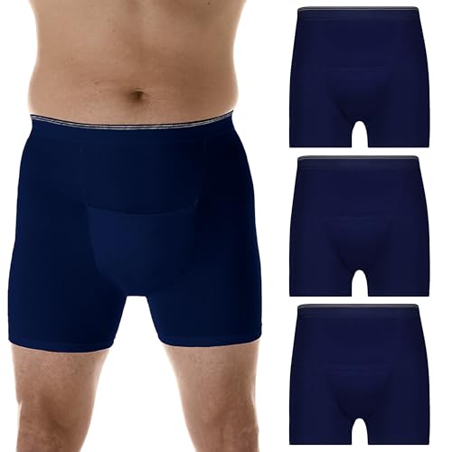 Wearever Men’s Incontinence H-Fly Boxer Briefs for Bladder Control with Maximum Absorbency - Reusable & Washable Leak Proof Underwear for Men (Pack of 3) (White) (Large) (Waist 38-40")