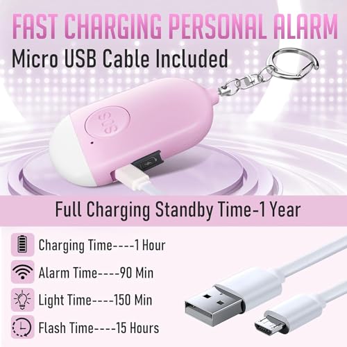 Safesound Personal Alarm Siren 3 Pack - 130dB Keychain with LED Flashlight, USB Rechargeable Y599950