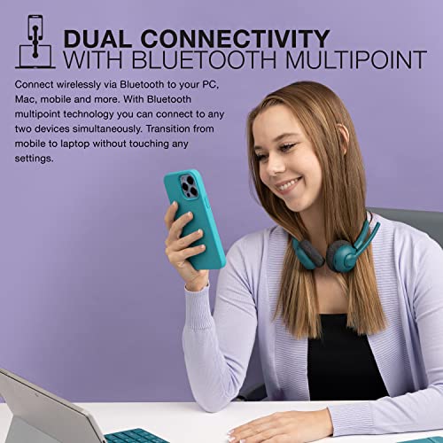 JLab Go Work Pop On-Ear Wireless Headset, Teal, Bluetooth Multipoint, Rotating Boom Mic Y9283