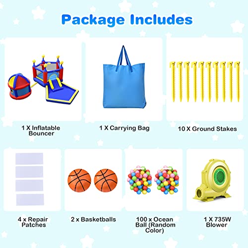BOUNTECH Inflatable Bounce House for Kids 5-12 with Basketball Hoop and Ball Pit Q31685