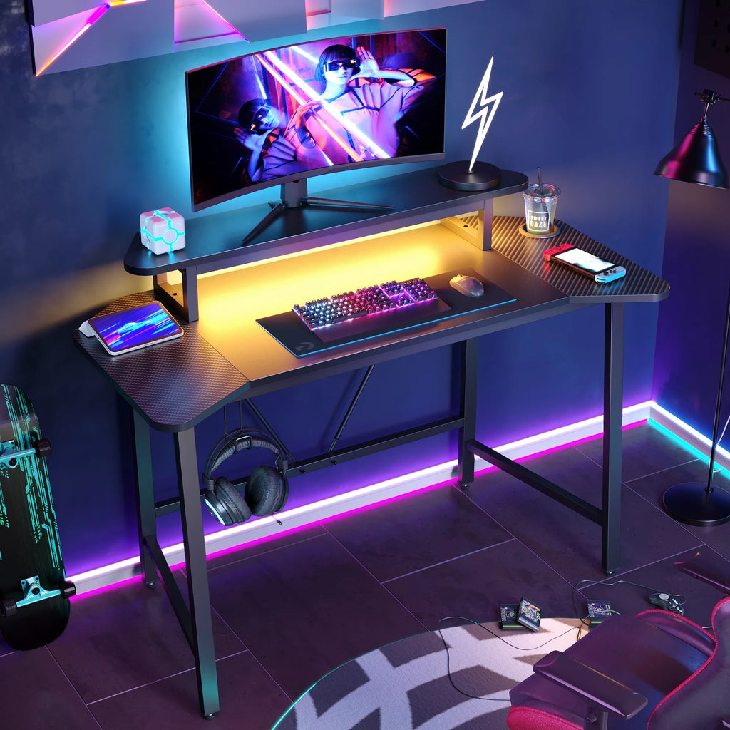 Bestier Gaming Desk 50 Inch PC Computer Desk with LED Lights, Black K61229
