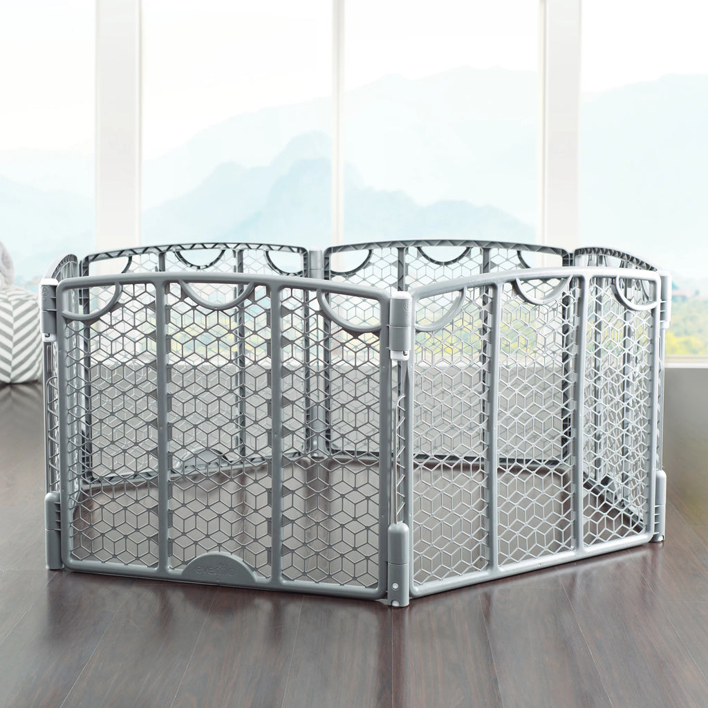 Evenflo Versatile Play Space Freestanding Gate, 6 Panels, Cool Gray U1200